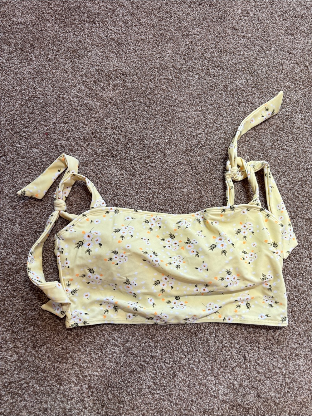 No Boundaries Yellow Floral Tie-Strap Swim Crop Top
